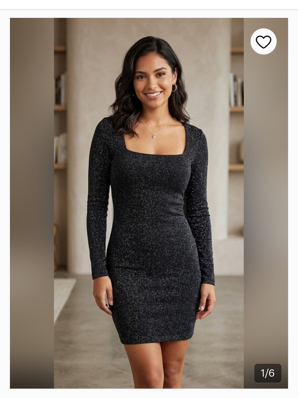 Long Sleeve Square Neck Black Sparkle Bodycon Dress (H&M)